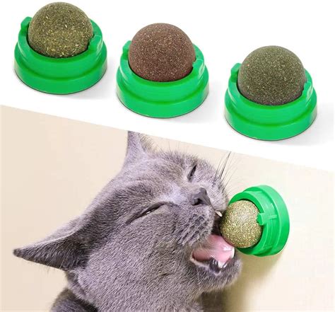 Contail Catnip Sugar Balls Smart Cat Toys Cats Rotatable Catnip Ball Wall Sucker Lick Treat Toys