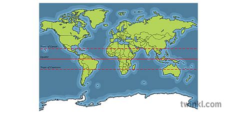 Map Of The World With Tropic Of Cancer Tropic Of Capricorn And Equator