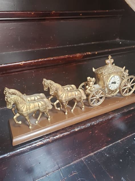 Antique Solid Brass Horse And Carriage Clock By United C1940s Etsy