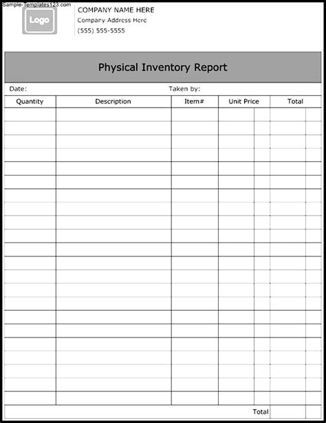 Physical Inventory Report Template Sample Templates Sample Templates