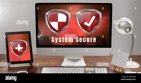 Antivirus Security Protection Shields On Computer System Stock Photo