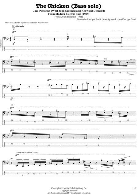 jaco pastorius the chicken bass solo sheet music pdf download