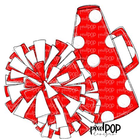 Cheerleading Megaphone And Poms Red And White Png Cheerleading