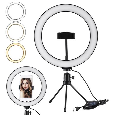 26 Cm 10 Inch Led Selfie Ring Light Stand For Desktop Usb Mobile Phone Live Broadcast Dimmable