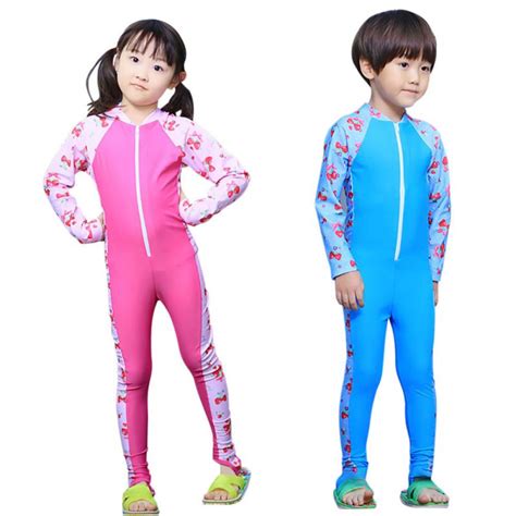 2017 Toddler Girls Wetsuits Long Sleeves Child One Piece Swimsuit Quick