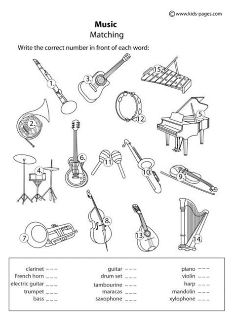 Instruments Matching Bandw Worksheet Free Music Worksheets Music