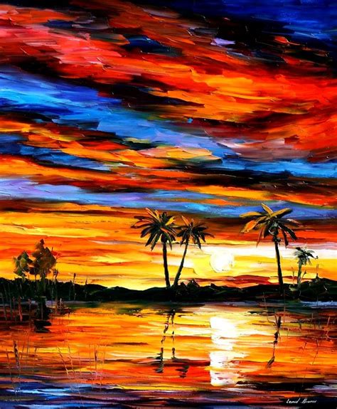 Tropical Sunset By Leonid Afremov Oil Painting Landscape Sunset