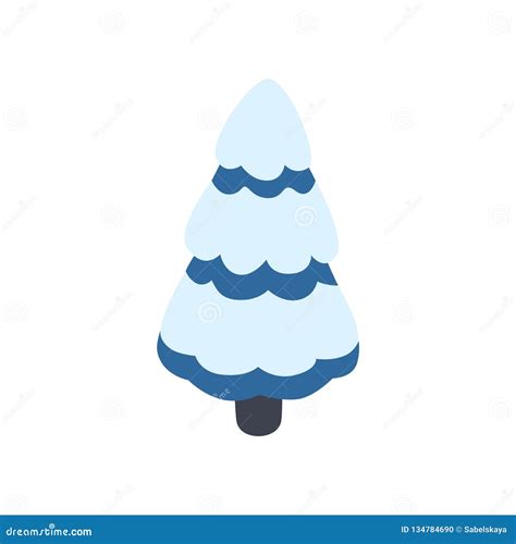 Vector Illustration Of Snowy Fir Tree In Flat Style Winter Decorative