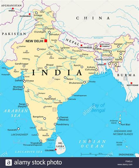 Indien Karta Och Huvudstäder Som är Huvudstad I Indien Karta Södra