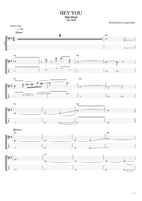 Hey You Tab By Pink Floyd Guitar Pro Full Score Mysongbook