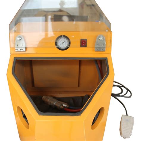 Wide polymer bench top blast cabinet, rubber blast gloves, trigger control blast gun with 1/4 in. MIni Lab Sandblaster Cabinet. Benchtop Sandblaster for ...
