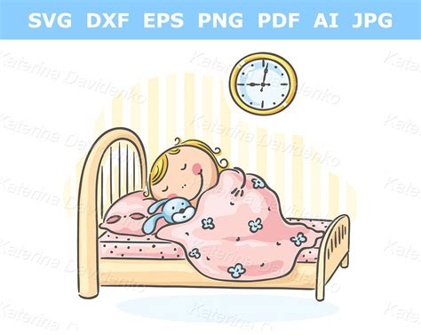 Cartoon Child Sleeping In Her Bed Kids Clipart Routine Image Etsy