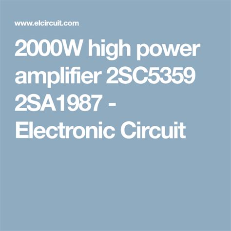Power supply voltage need 80v dc ct. 2000W high power amplifier 2SC5359 2SA1987 | Power amplifiers, Amplifier, Electronics circuit