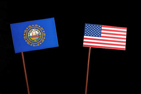 New Hampshire Flag With Usa Flag Isolated On Black Background Stock