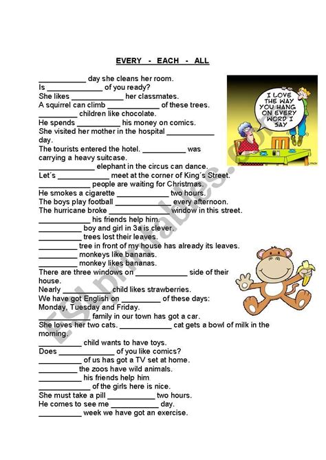 every, each, all worksheet | Grammar worksheets, Worksheets, Worksheets ...