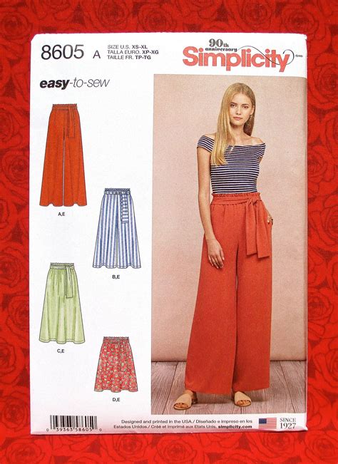 simplicity sewing pattern 8605 wide leg palazzo pants skirts etsy sewing patterns free women