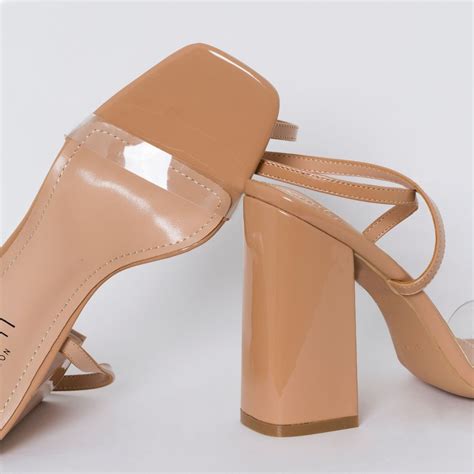 Blaise Nude Patent Strappy Block Heels