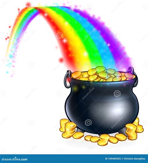 Pot Of Gold At The End Of The Rainbow Stock Vector Illustration Of Icon Cauldron 109469425