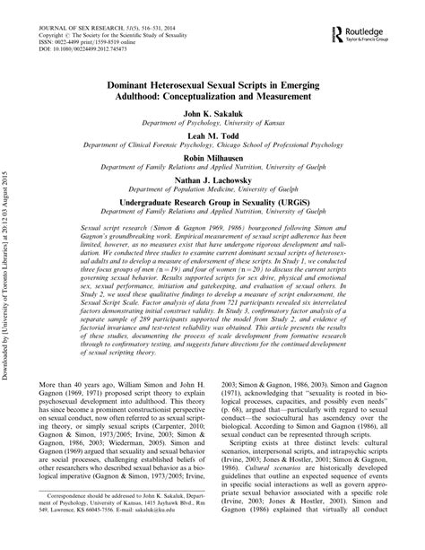 Pdf Dominant Heterosexual Sexual Scripts In Emerging Adulthood Conceptualization And Measurement