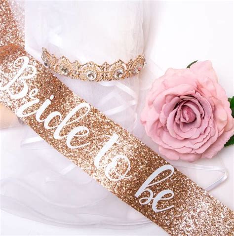 Bride To Be Glitter Sash And Crown Rose Gold Hen Party Bride Sash