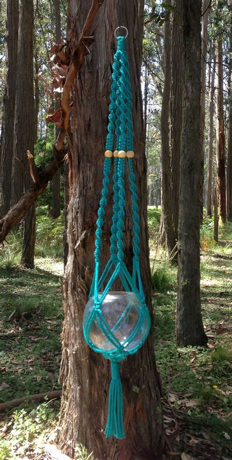 Macramé Hanging Basket - Turquoise www.knotsandbrushes.com.au | Macrame