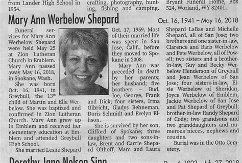 Maryann Werbelow Shepard 1941 2018 Find A Grave Memorial