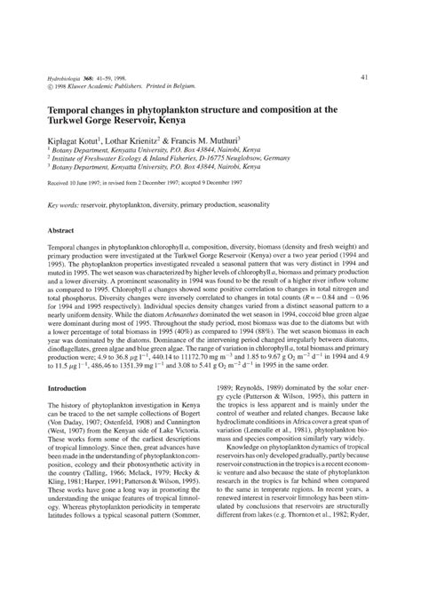 Pdf Temporal Changes In Phytoplankton Structure And Composition At