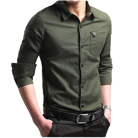 2018 Brand Fashion Male Shirt Long Sleeves Tops Slim Casual Solid Color
