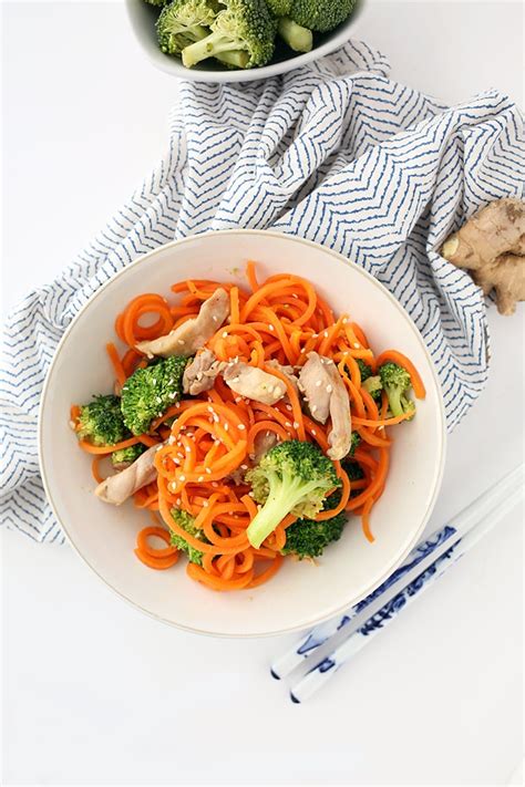 Sesame Ginger Garlic Chicken And Broccoli Carrot Noodle Stir Fry Inspiralized