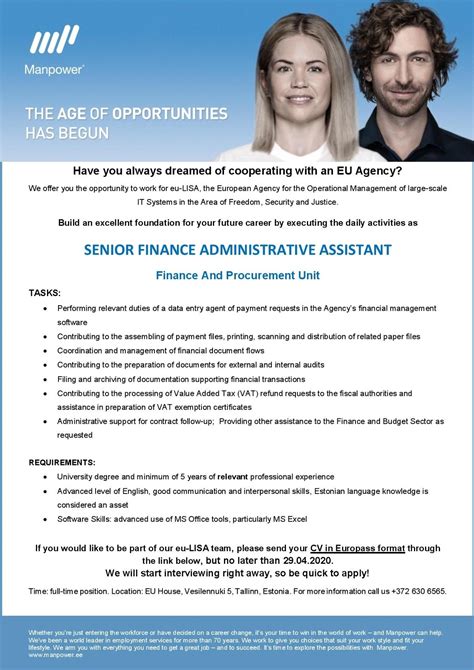 Free administrative assistant job description template. CV Keskus tööpakkumine SENIOR FINANCE ADMINISTRATIVE ...