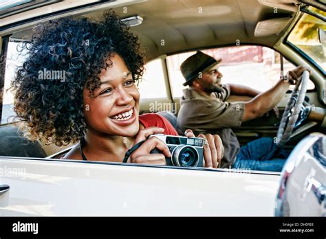 Couple Driving In Vintage Car Stock Photo Alamy