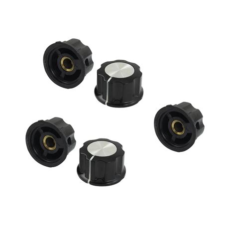 Uxcell 5 Pcs Black Silver Tone 24mm Top Rotary Knobs For 6mm Dia Shaft