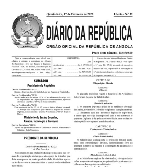 Portal Oficial Do Governo Da República De Angola Notícias Decreto Presidencial Publicado