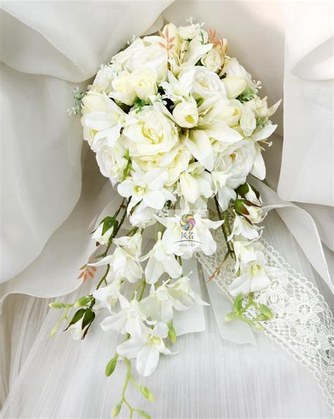 New Waterfall Style Handmade Wedding Bridal Bouquet Orchid