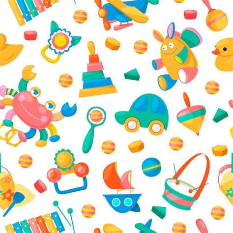 Premium Vector Toy Collection For Babies Seamless Pattern