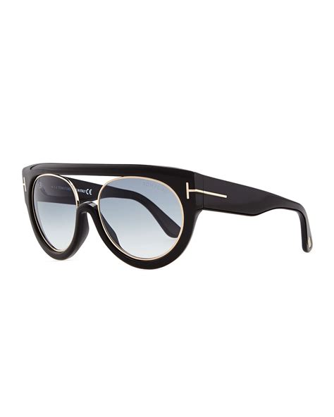 Tom Ford Alana Modified Plastic Aviator Sunglasses Black