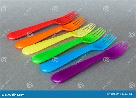 A Set Of Colorful Plastic Forks Stock Photo Image Of Household