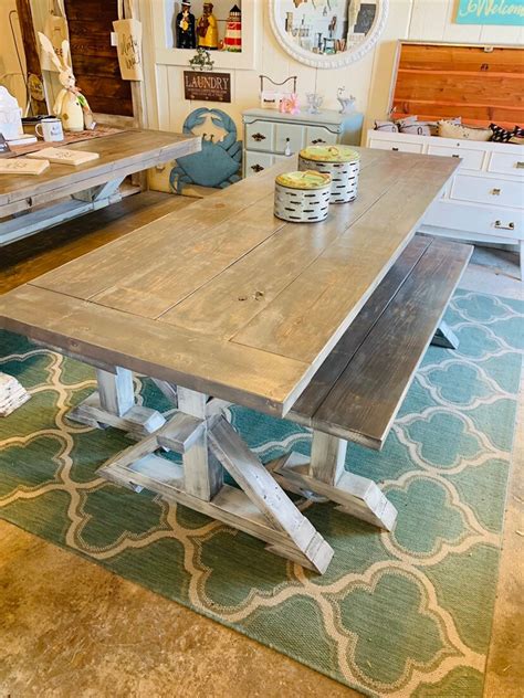 7ft Rustic Farmhouse Table Set With Long Benches And Breadboards Gray