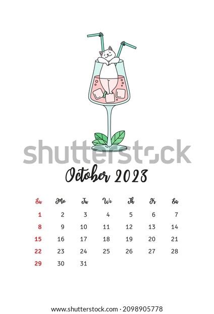 October 2023 Calendar Calendar Template Decorated เวกเตอร์สต็อก ปลอด