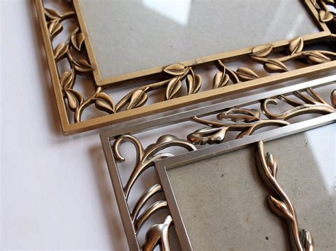 Vintage Gold And Silver Metal Picture Photo Frame Set Of 2 Etched Leaf