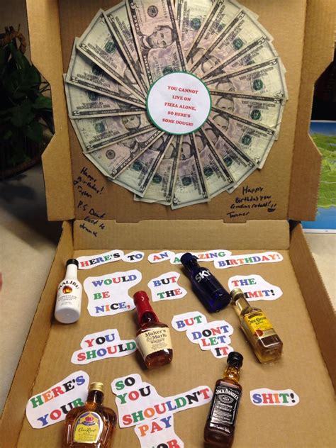 Money box money gift ideas for birthdays. Made this for my nephew's 21st birthday........money pizza ...