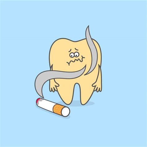 yellow teeth and cigarette cute dental characters illustrations royalty free vector graphics