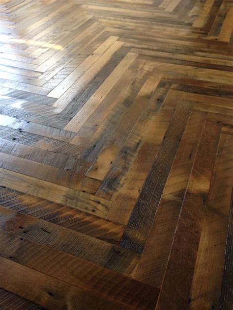 Reclaimed Hardwood Flooring Laid In A Herringbone Pattern By Owner