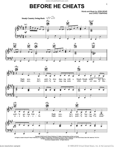 Before He Cheats Sheet Music For Voice Piano Or Guitar Pdf