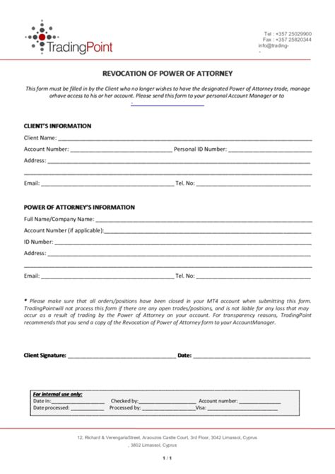 Fillable Revocation Of Power Of Attorney Printable Pdf Download