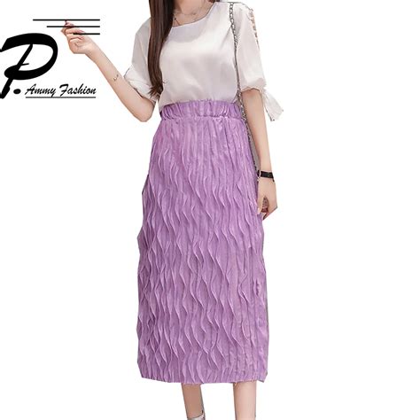 New Fashion Wave Overlap Maxi Skirts 2018 Women Girls Summer Elastic Waist Solid Color Sweet A