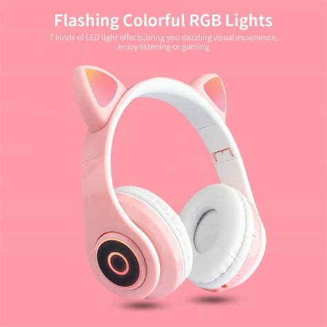 Headsetb39 Cute Cat Ear Headset Wireless Bt50 Foldable Gaming