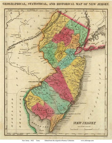 New Jersey 1822 Old State Map Carey Reprint Etsy
