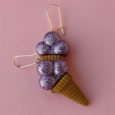 Miniature Ice Cream Cone Earrings Shimmery Purple Glitter Etsy
