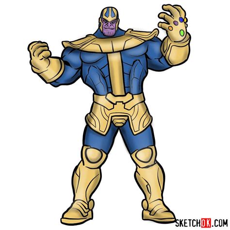How To Draw Thanos From Marvel Comics In Full Growth Sketchok Easy
